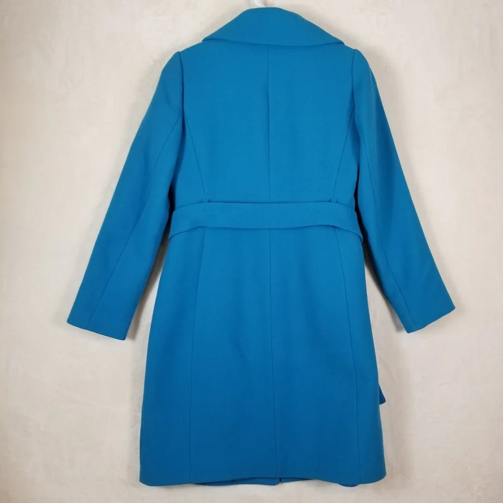 J.Crew Double Cloth Wool Belted Coat Blue‎ Italian Fabric Women Size 8